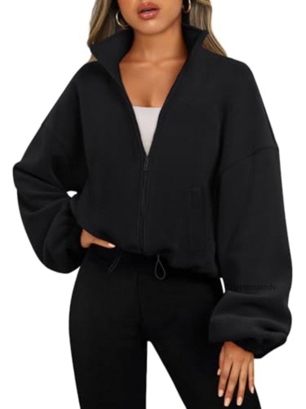 Oversized Cropped Fleece Jacket Full Zip Sweatshirt Y2K